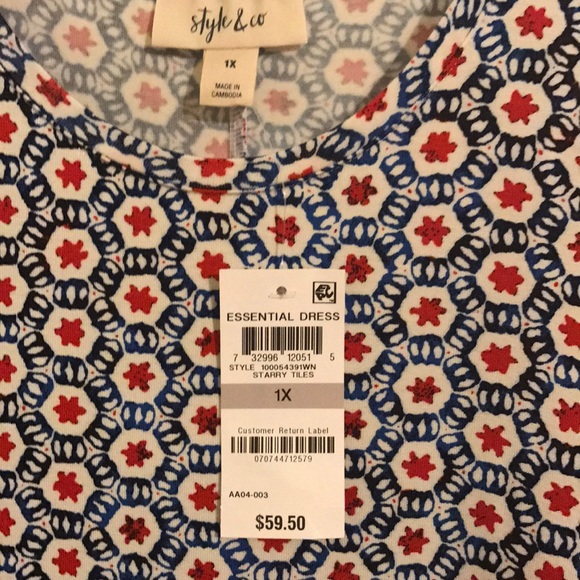 Style and Co. blue and red print dress size 1X - Picture 2 of 6